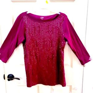 NWOT LOFT stretchy sequin burgundy top medium